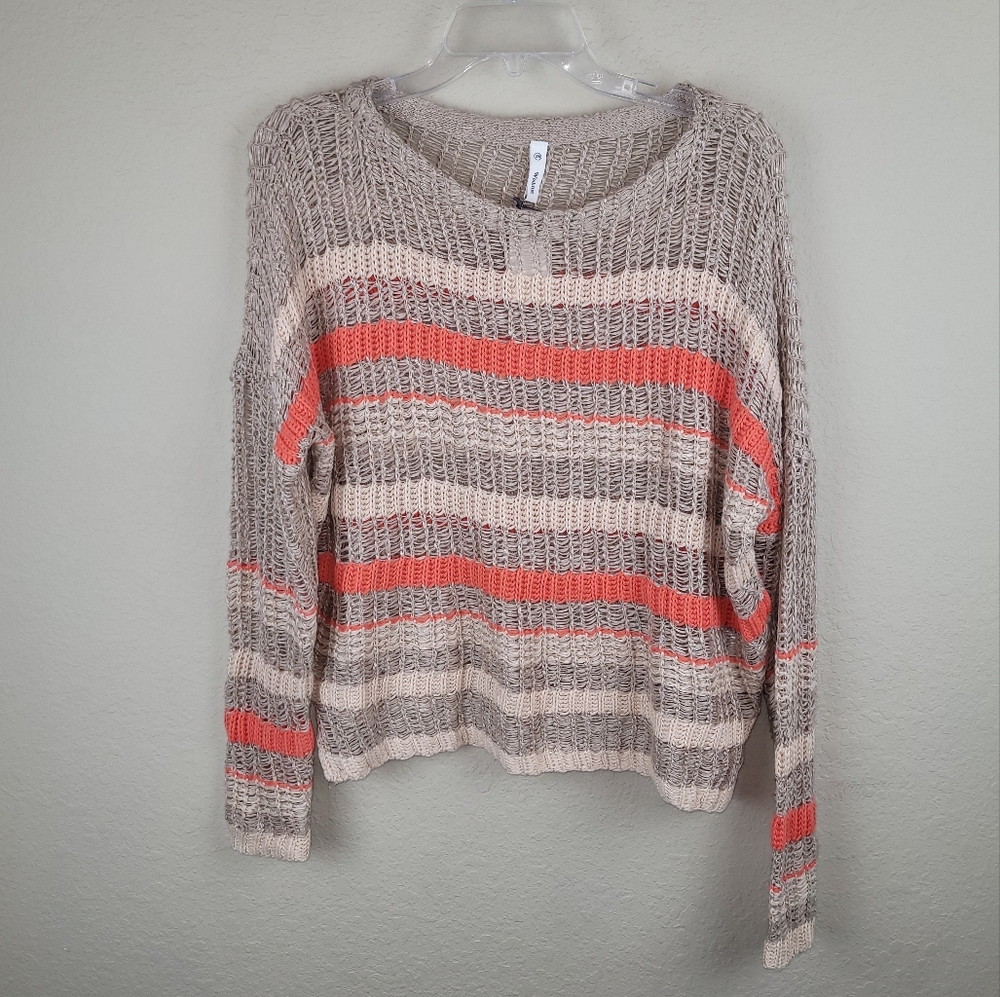 Wishlist Sweater Womens S/M Beige/Coral Striped Loose Knit Long Sleeve New‎